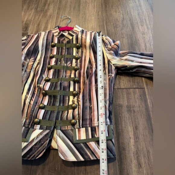 Alberto Makali- Green/Brown Bamboo Pattern-Hook Closure-Cropped Blazer Jacket - Picture 12 of 15